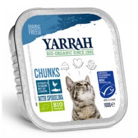 Alimentation pour chat - Bouchées de poisson à la spiruline sans céréales BIO - barquette 100 g - Yarrah - Herboristerie Bardou™