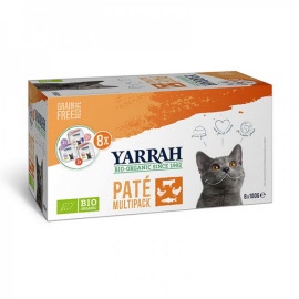 Alimentation pour chat - Multipack paté sans céréales pour chat BIO - Barquettes 8 x 100 g - Yarrah - Herboristerie Bardou™